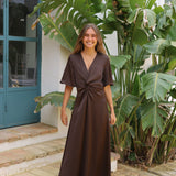VESTIDO CUT OUT SATINADO MARRON
