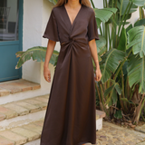 VESTIDO CUT OUT SATINADO MARRON