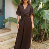 VESTIDO CUT OUT SATINADO MARRON