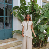 PANTALON ANCHO SATINADO CRUDO