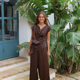 PANTALON ANCHO SATINADO MARRON