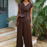 PANTALON ANCHO SATINADO MARRON
