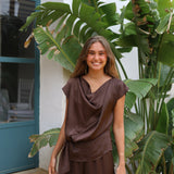 BLUSA SATINADA MARRON