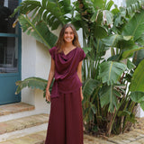PANTALON ANCHO SATINADO BERENJENA