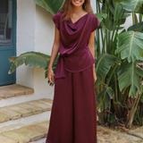 PANTALON ANCHO SATINADO BERENJENA