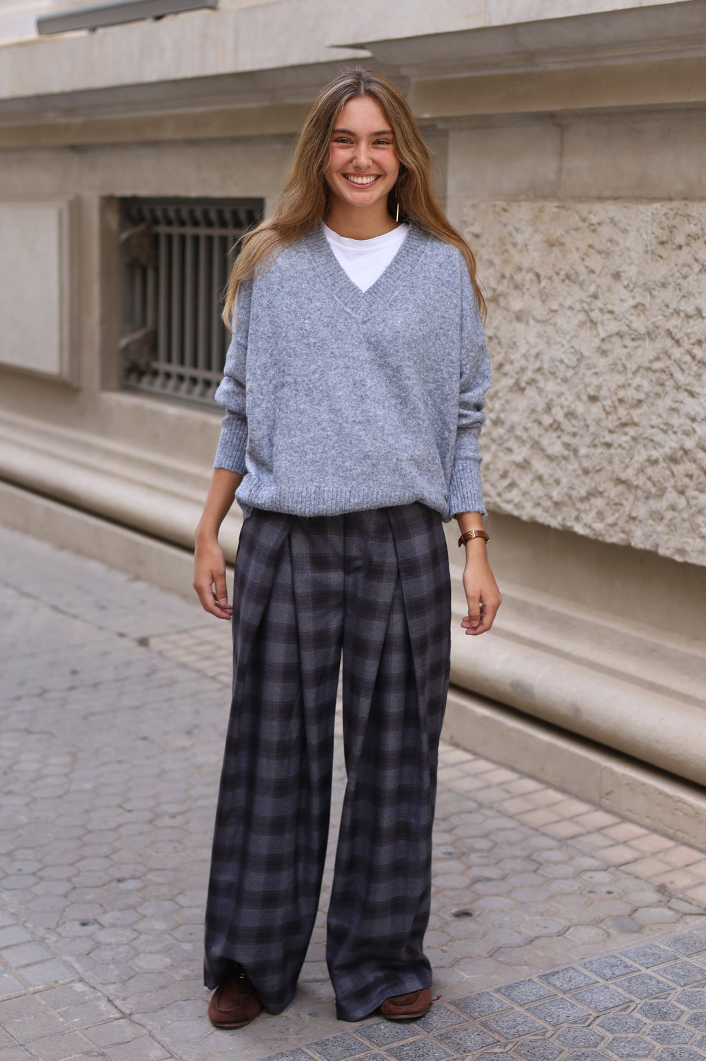 PANTALÓN LETI CUADROS GRISES