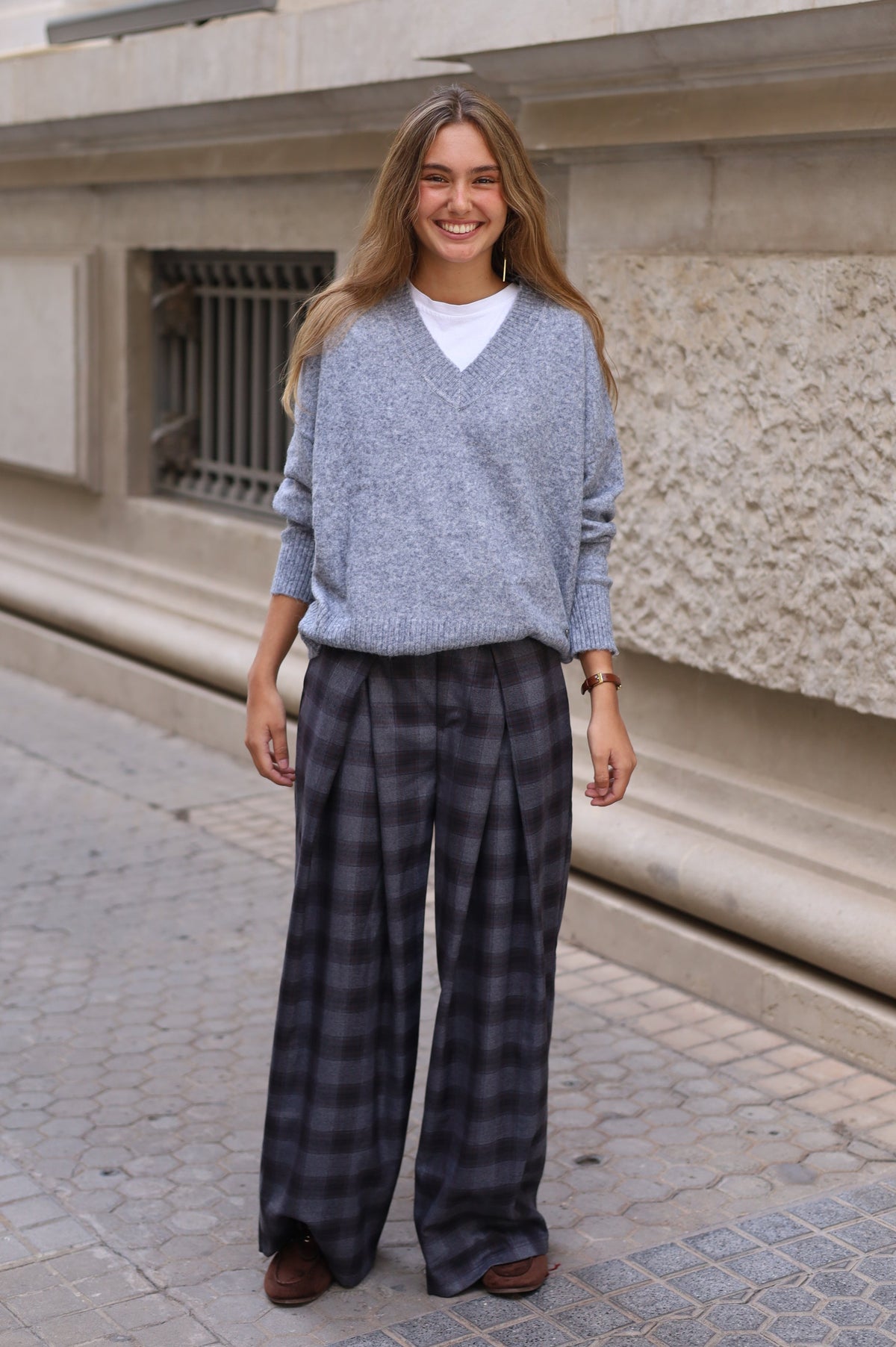 PANTALÓN LETI CUADROS GRISES
