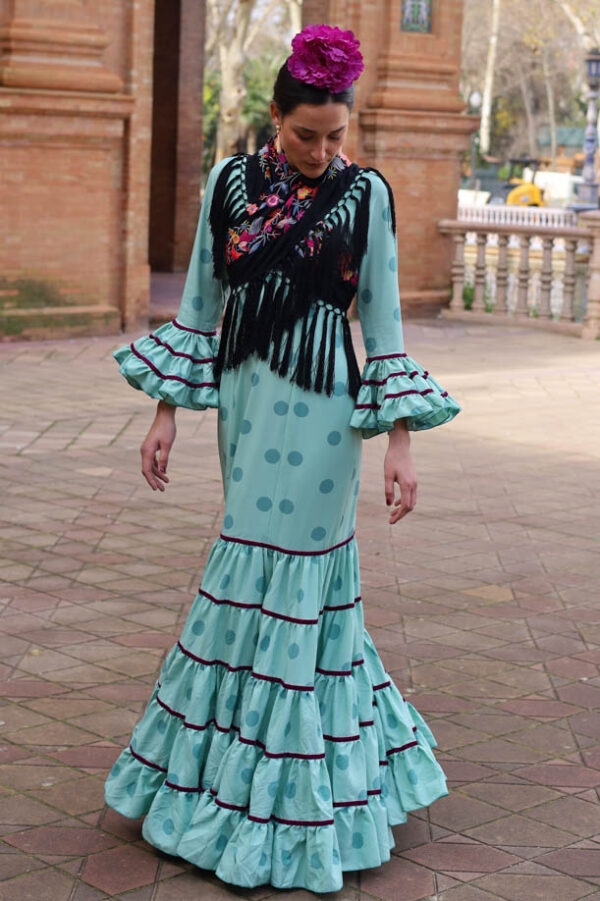 TRAJE DE FLAMENCA CANASTERO VERDE AGUA