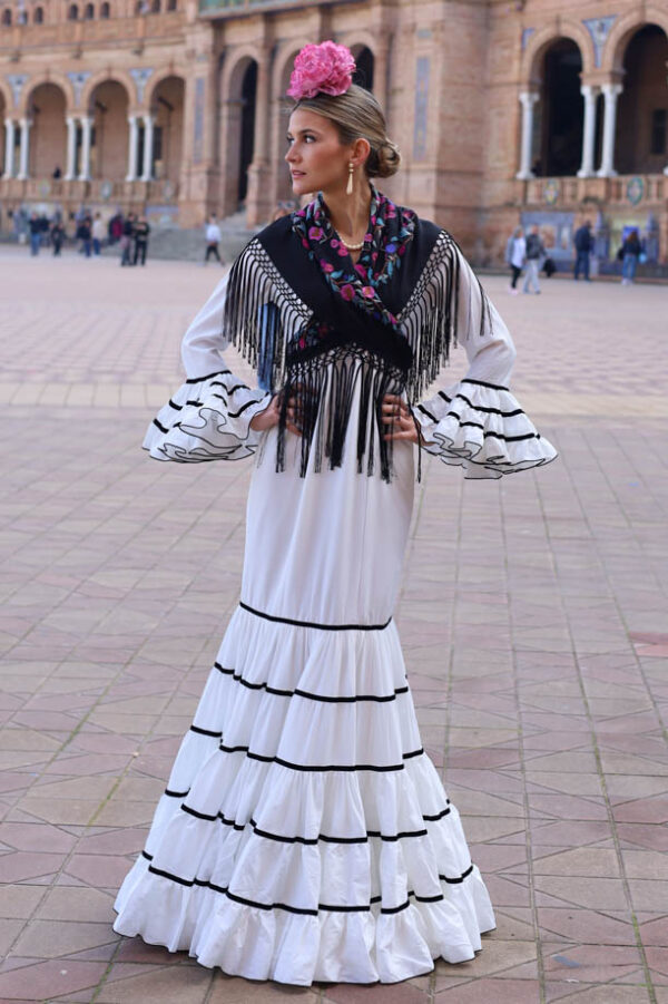 TRAJE DE FLAMENCA CANASTERO BLANCO